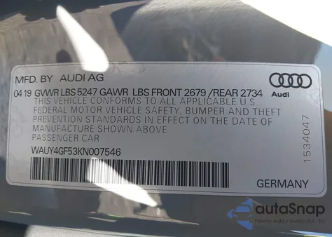 2019 Audi S5 3.0T Premium Plus z USA, uszkodzony, nr VIN WAUY4GF53KN007546